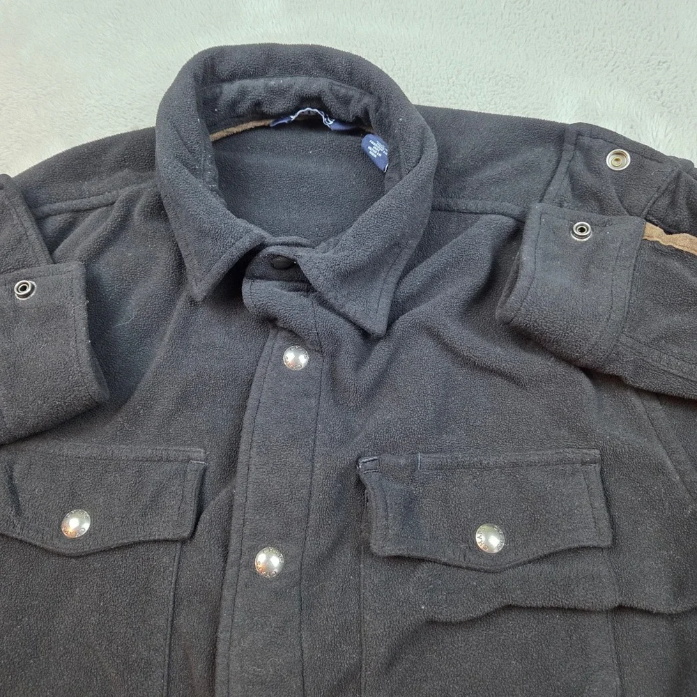 Chaps‎ Fleece Shirt Jacket Mens Medium Black Snap Button Workwear Shacket Solid